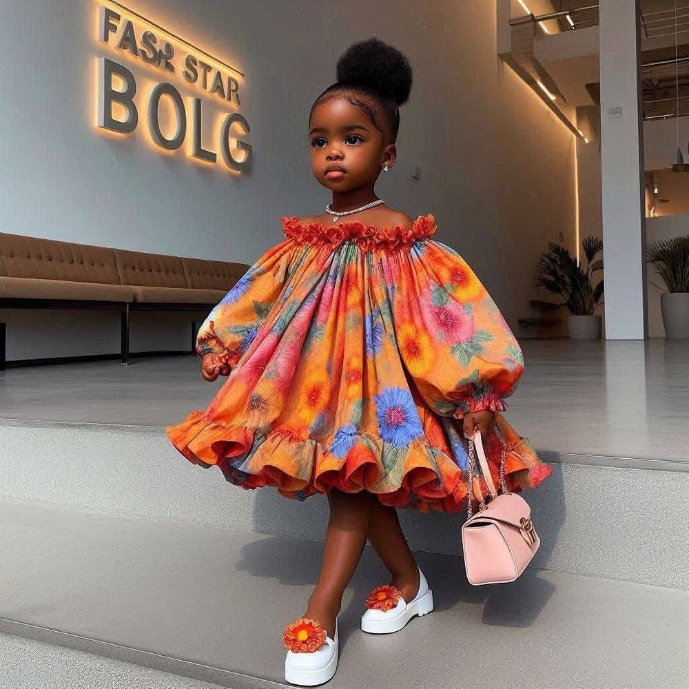 Orange and Blue Off the Shoulder Ruched Mini Dress